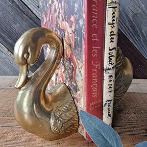 Vintage Solid Brass Swan Bookends